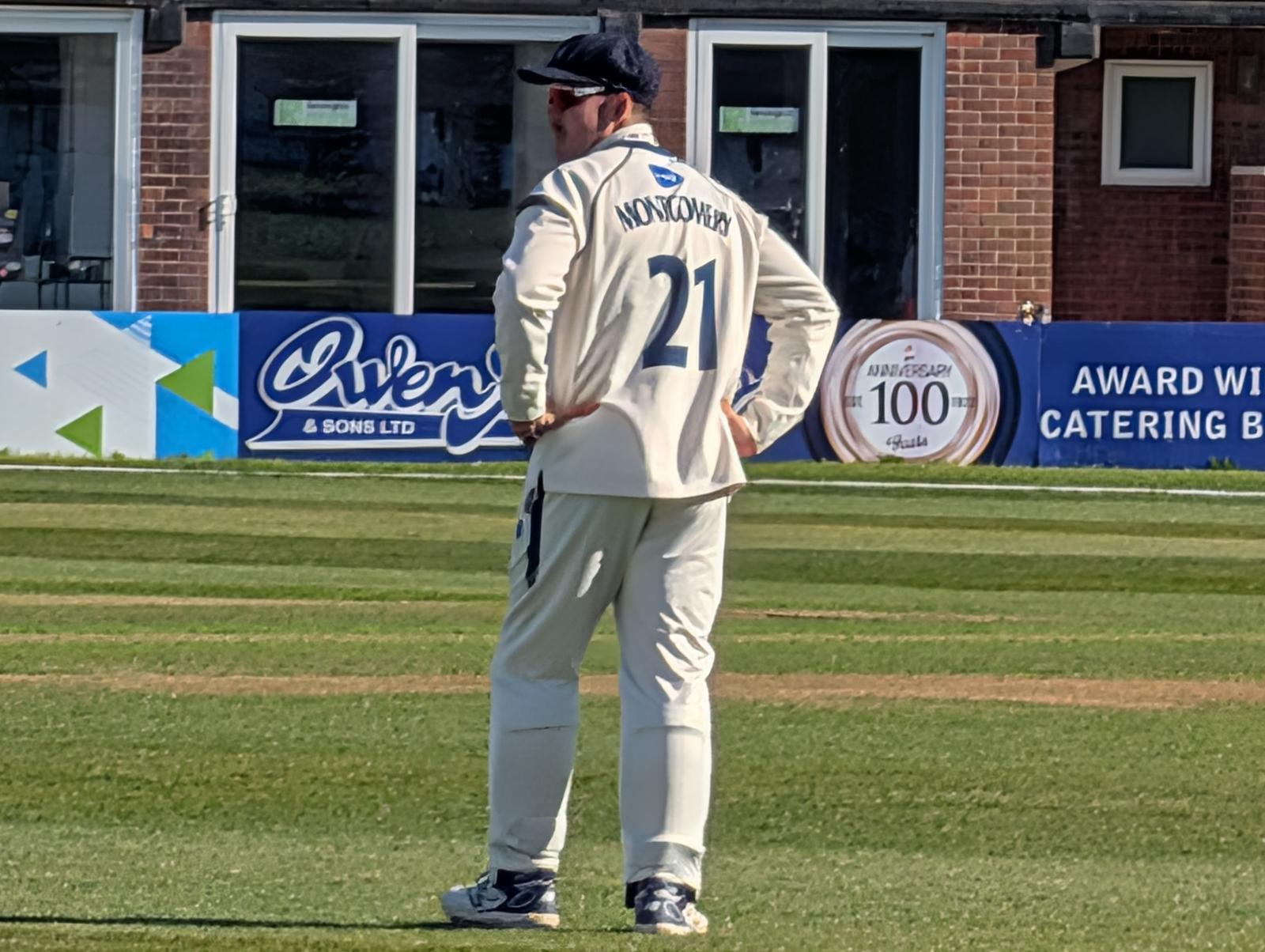 Matthew Montgomery fielding at Derby in 2026
